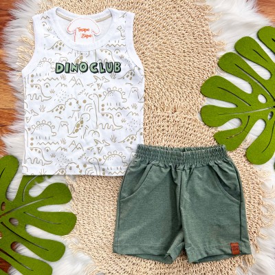 Conj. Regata Dino Club e Bermuda - Verde Musgo e Branco